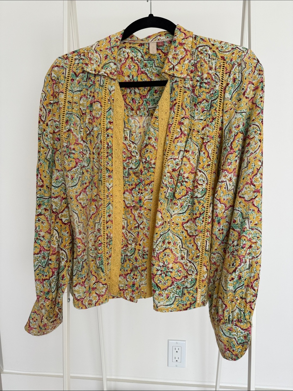 Pilcro Yellow Floral-Print Open Jacket